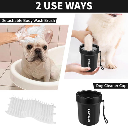 Professional 7 in 1 Dog Paw Cleaner for Dogs & Cats - Includes 1 Portable Paw Washer, 1 Bath Brush, 2 Dog Toothbrushes and 3 Absorbent Towels Note: Fits Paws up to 2 Inches Wide (Small, Black)
