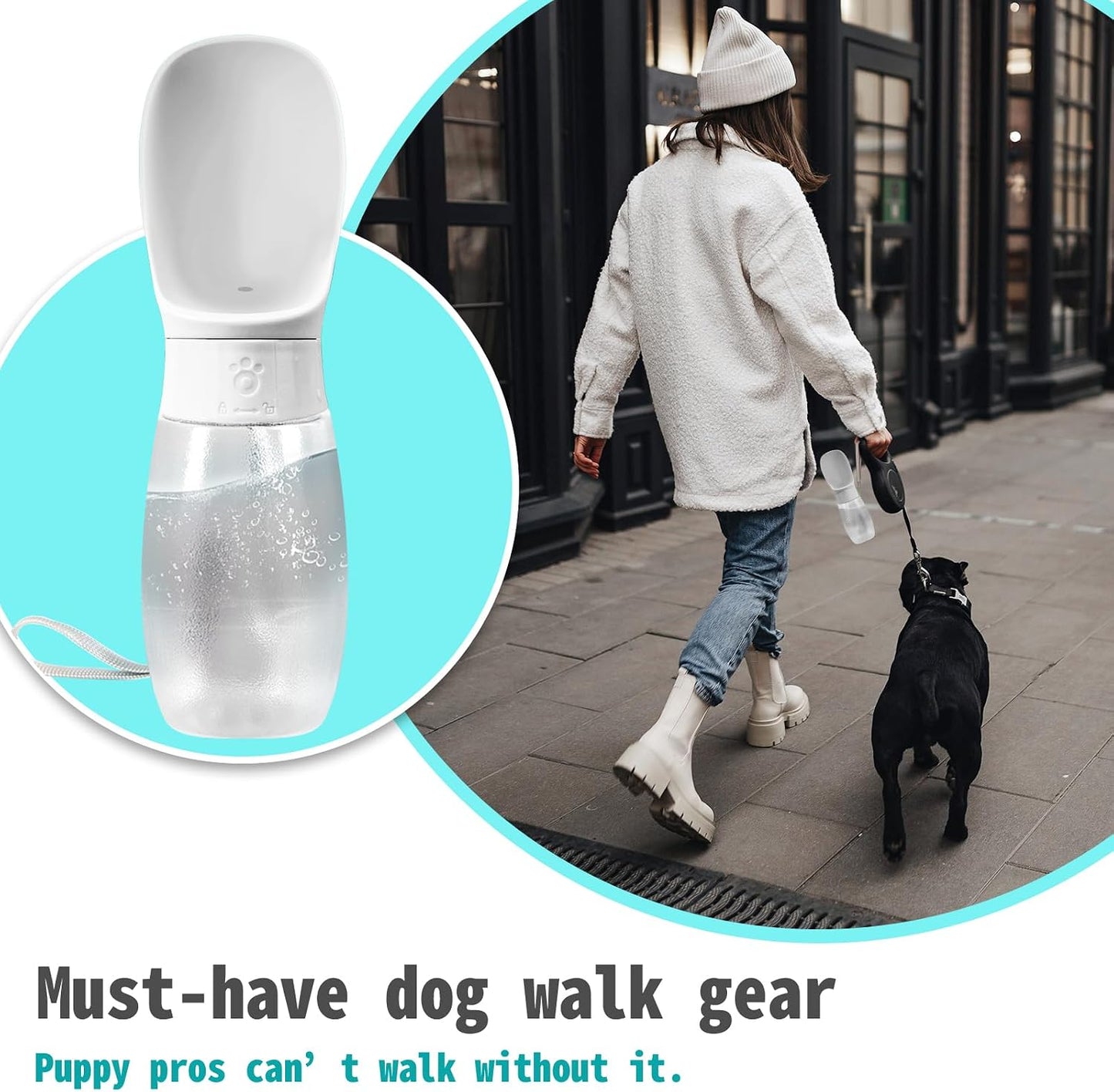 Dog Water Bottle, 19Oz Leak Proof Portable Puppy Water Dispenser with Drinking Feeder for Pets Outdoor Walking, Hiking, Travel, BPA Free Food Grade Plastic