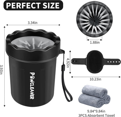 Professional 7 in 1 Dog Paw Cleaner for Dogs & Cats - Includes 1 Portable Paw Washer, 1 Bath Brush, 2 Dog Toothbrushes and 3 Absorbent Towels Note: Fits Paws up to 2 Inches Wide (Small, Black)