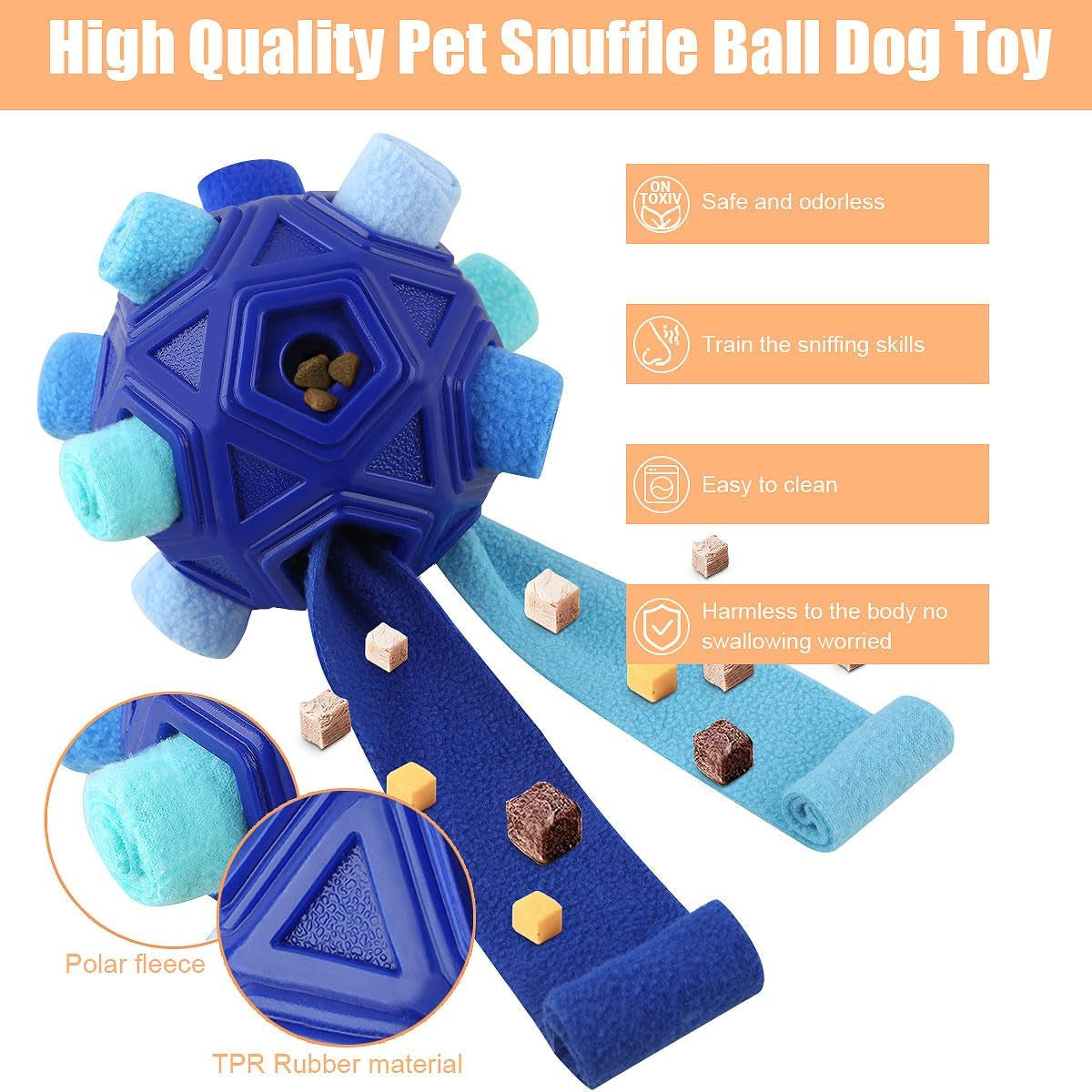 Dog Snuffle Ball-Interactive Puzzle Dog Toys Encourage Natural Foraging Skills Slow Feeder for Training and Stress Relief, Cloth Strip Hiding Food Treat Dispenser Dog Toy