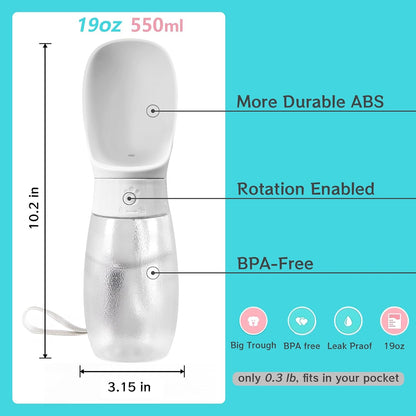 Dog Water Bottle, 19Oz Leak Proof Portable Puppy Water Dispenser with Drinking Feeder for Pets Outdoor Walking, Hiking, Travel, BPA Free Food Grade Plastic